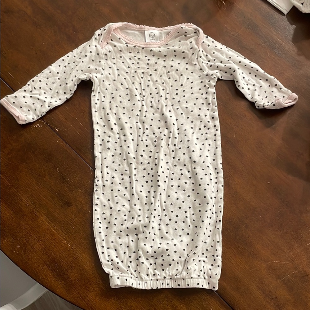 White Baby Gown with Black Polka Dots